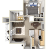 Floor plan for 1 bed, 1 bath, 626 sqft